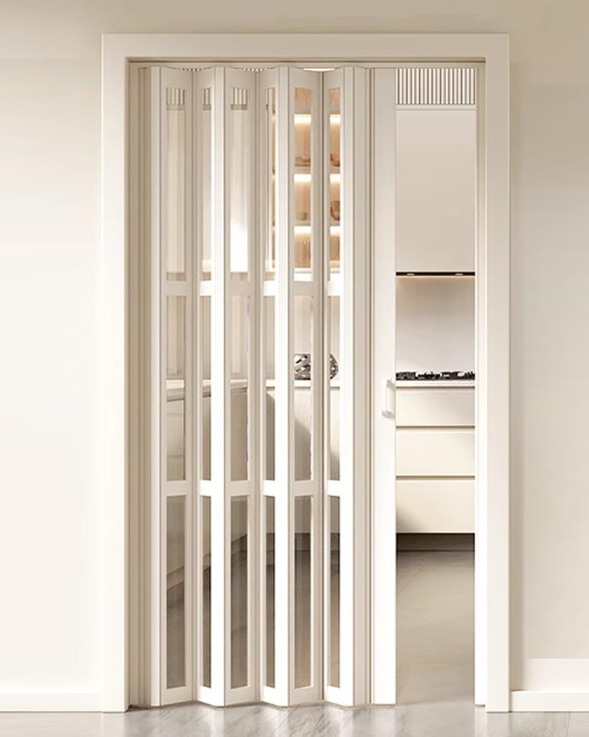 Wood Grain Accordion Folding Multi-Fold Retractable Screen Panel Internal Closet Door with Handle Zevon