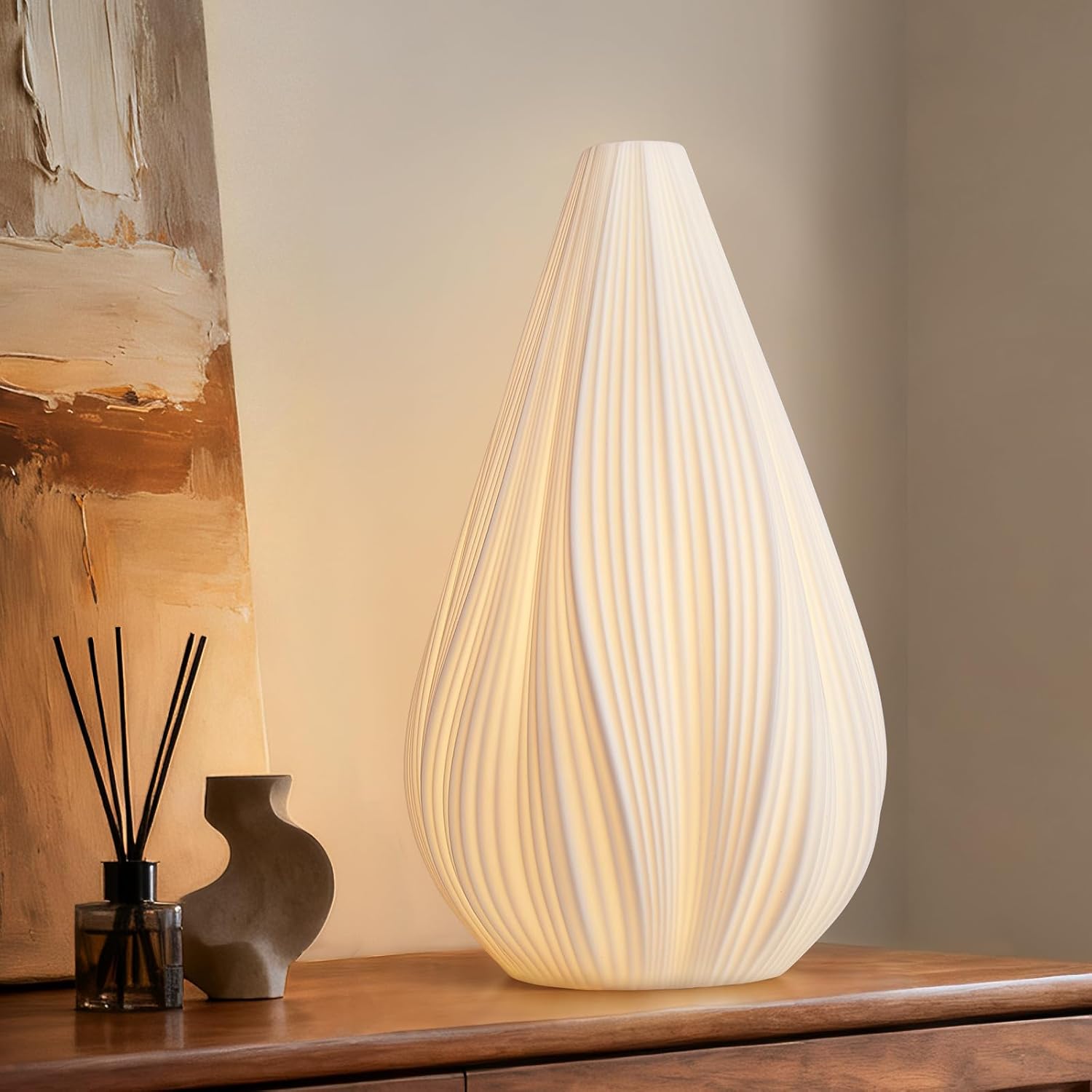 Rondure 12.5" Modern Ceramic Table Lamp with Fully Dimmable Translucent Shade & Warm Ambient Lighting White Zevon