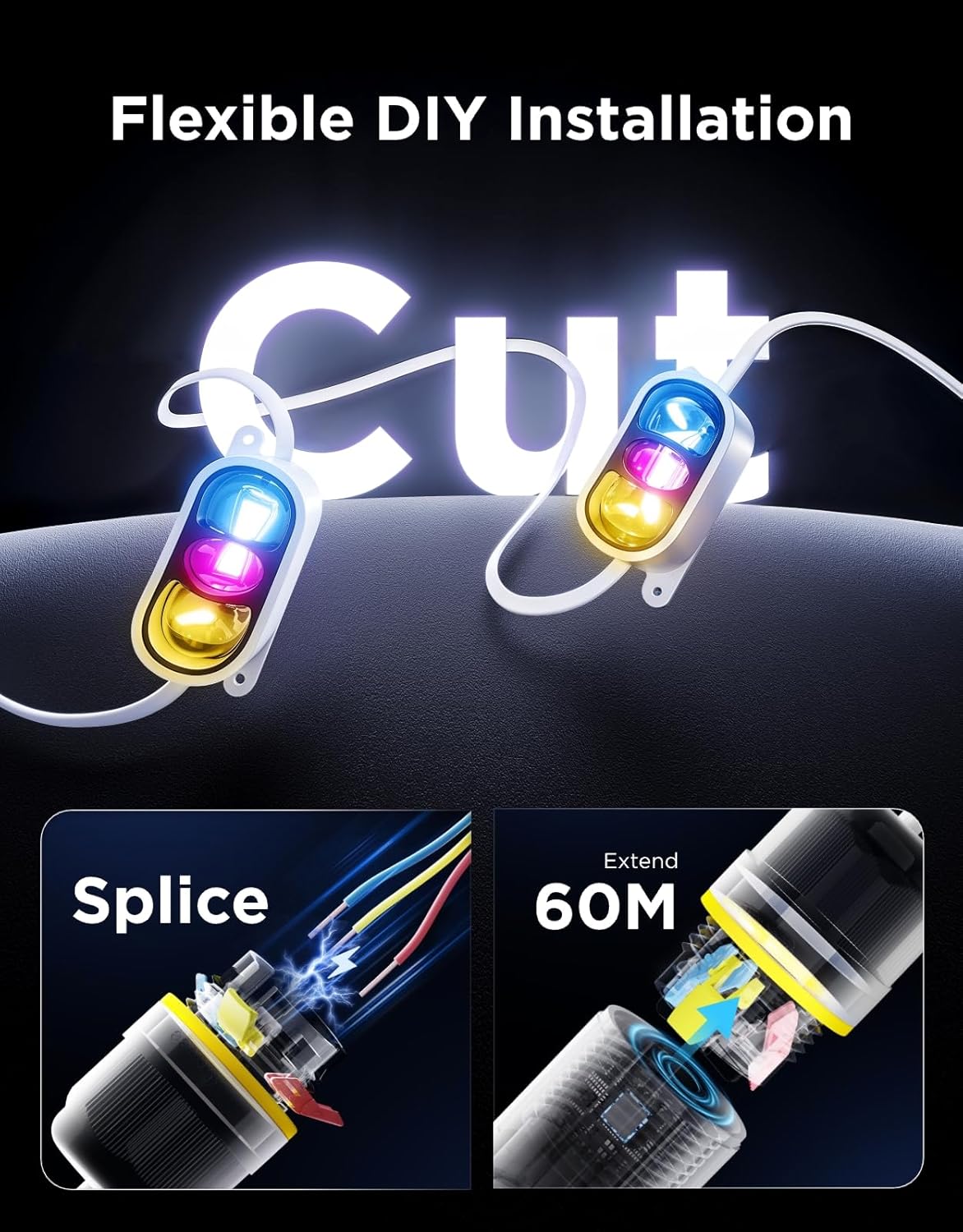 Govee Permanent Outdoor Lights Prism 200ft with 72 Triple-Color Lighting Heads IP68 Waterproof Smart Decor White Zevon