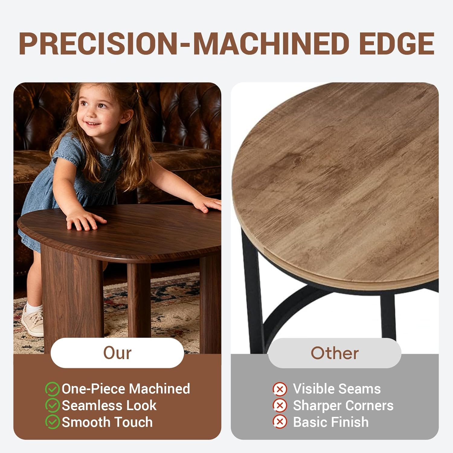 Honyee Modern Walnut Wood Veneer Nesting Coffee Table and Side Table Set of 2 with Space-Saving Design Zevon