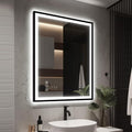 EchosLife 30"x36" Black Framed Front & Backlit LED Bathroom Vanity Mirror with Anti-Fog & Dimmable 3 Colors Smart Zevon