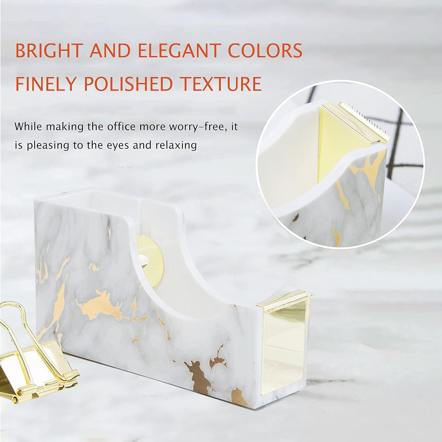 Gold Marble Desk Accessories & Office Supplies Set with Stapler Tape Dispenser Pen Holder & Scissors Zevon