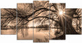 Nachic Wall Large 5-Piece Vintage Sepia Tree by Lake at Sunset Canvas Wall Art Landscape Picture Prints Zevon