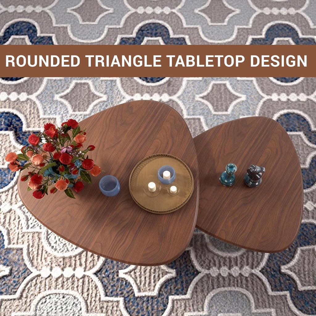 Honyee Modern Walnut Wood Veneer Nesting Coffee Table and Side Table Set of 2 with Space-Saving Design Zevon
