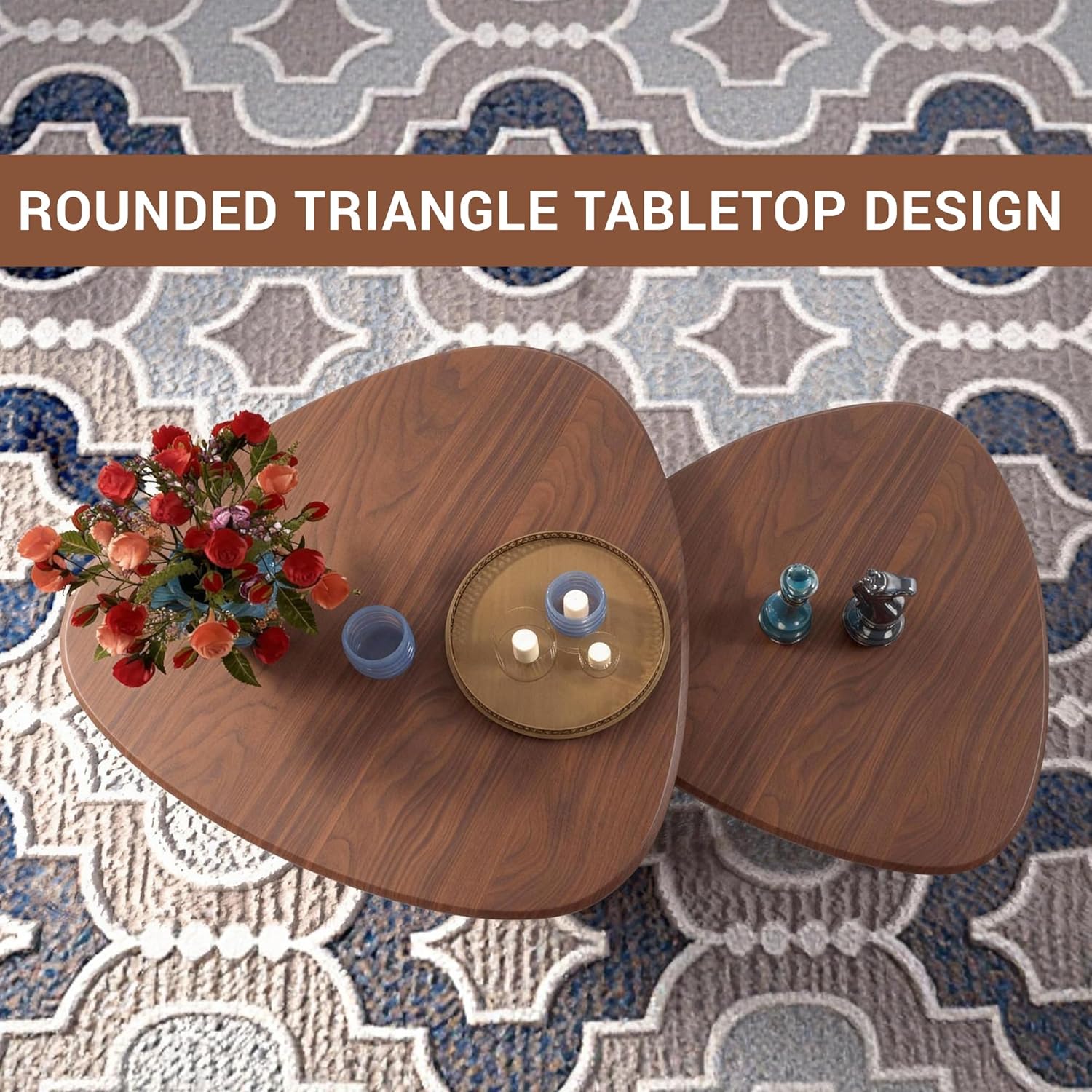 Honyee Modern Walnut Wood Veneer Nesting Coffee Table and Side Table Set of 2 with Space-Saving Design Zevon