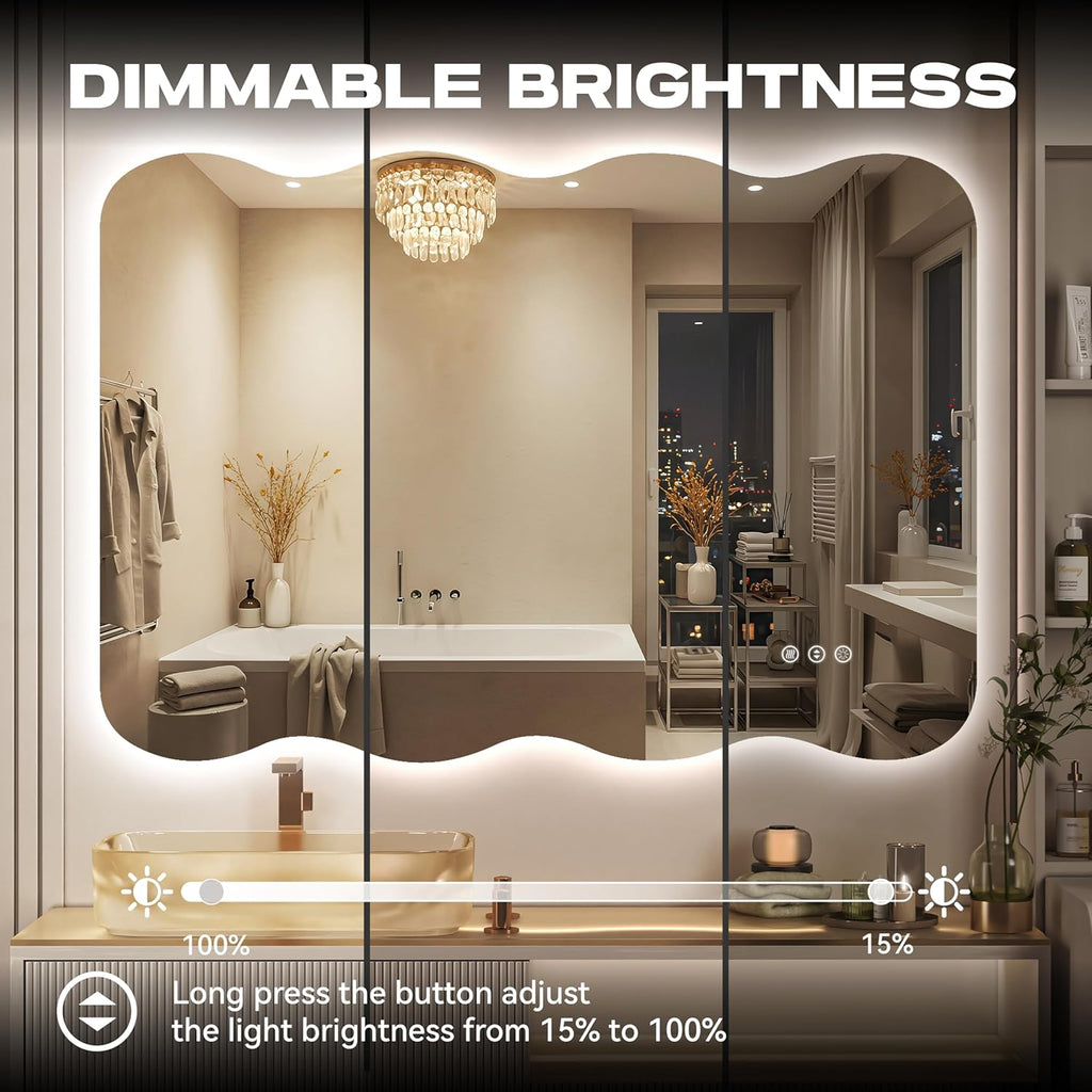 Hasipu 28"x20" LED Wavy Full Length Mirror Frameless Floor & Wall-Mounted Dimmable Standing Vanity Mirror Zevon