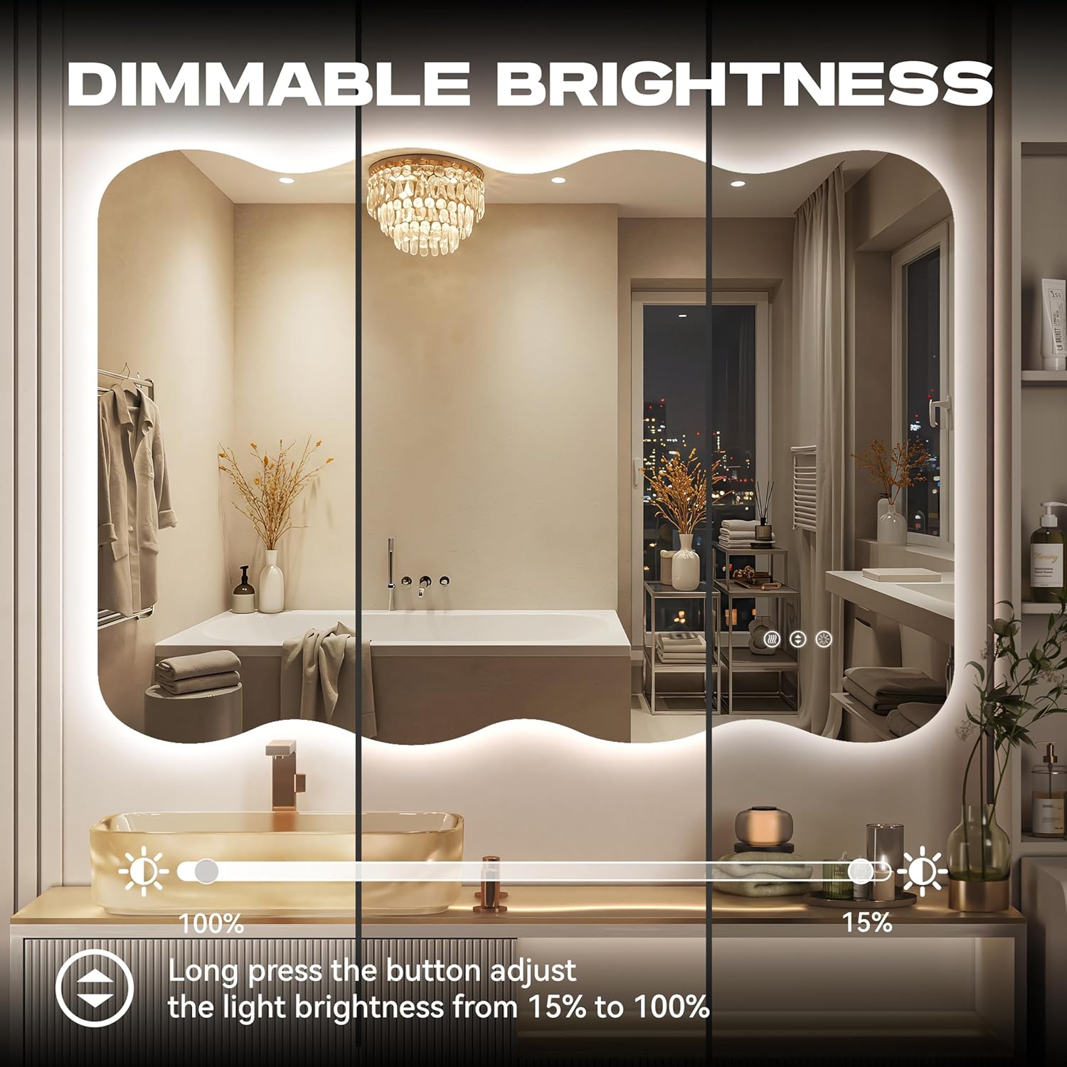 Hasipu 28"x20" LED Wavy Full Length Mirror Frameless Floor & Wall-Mounted Dimmable Standing Vanity Mirror Zevon