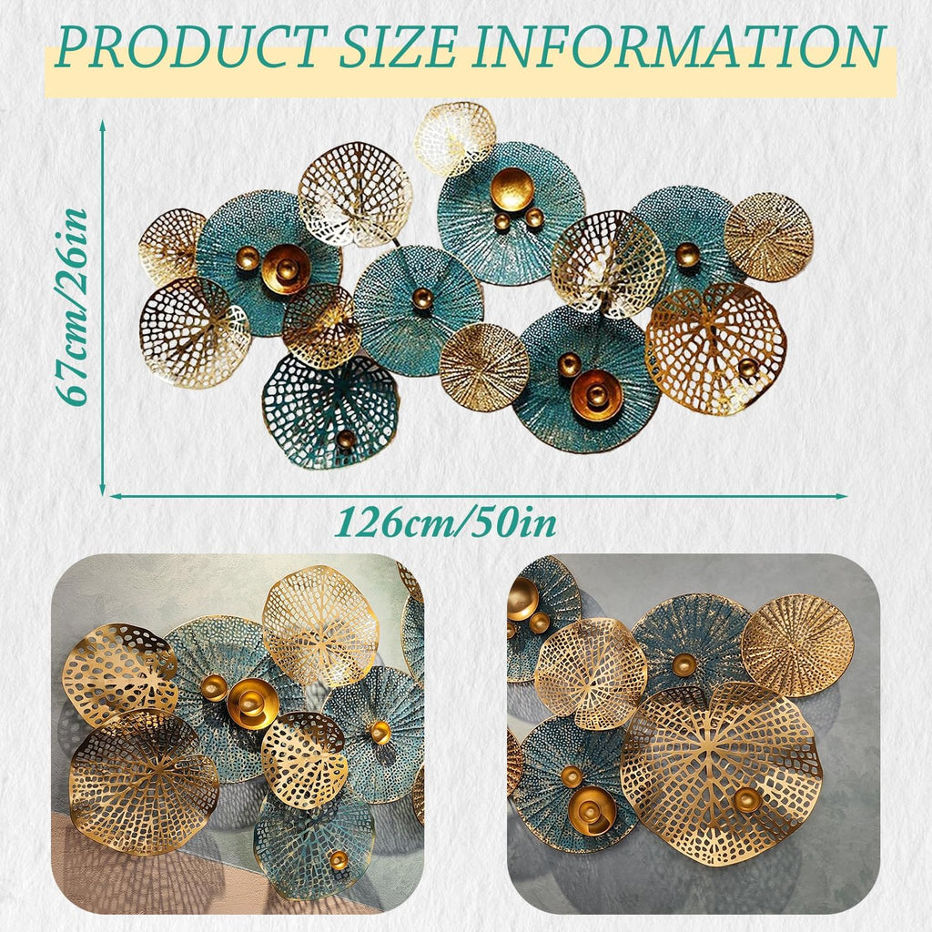 Edaknez 3D Stacked Leaves & Lotus Flower Hanging Metal Wall Art Sculptures Decor (Style C 50" x 26") Zevon