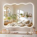 Hasipu 28"x20" LED Wavy Full Length Mirror Frameless Floor & Wall-Mounted Dimmable Standing Vanity Mirror Zevon