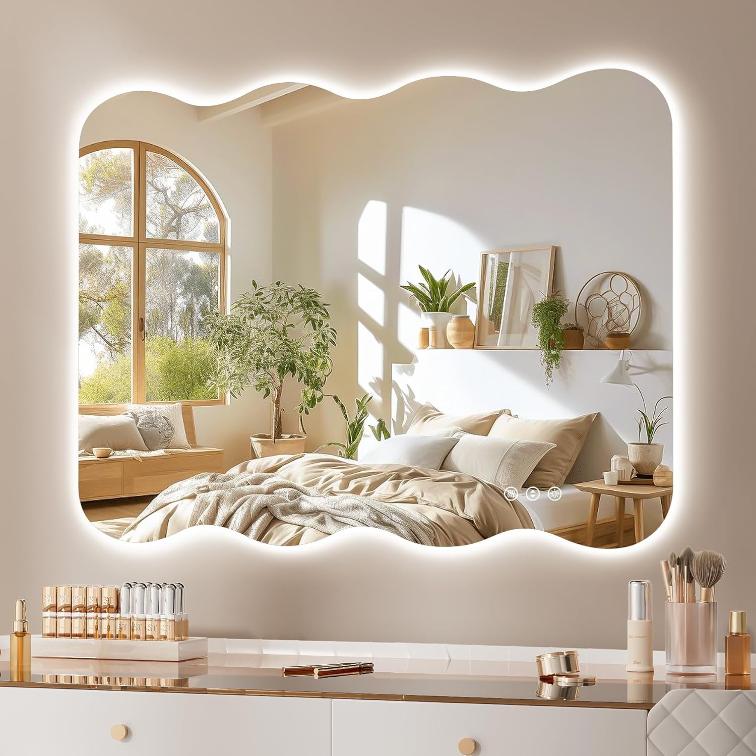 Hasipu 28"x20" LED Wavy Full Length Mirror Frameless Floor & Wall-Mounted Dimmable Standing Vanity Mirror Zevon